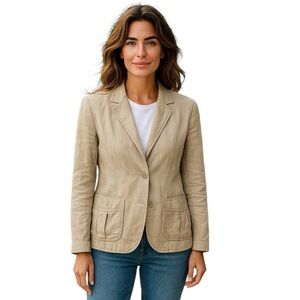 J Jill Lightweight Beige Size M One-Button Long Sleeves Beige Blazer